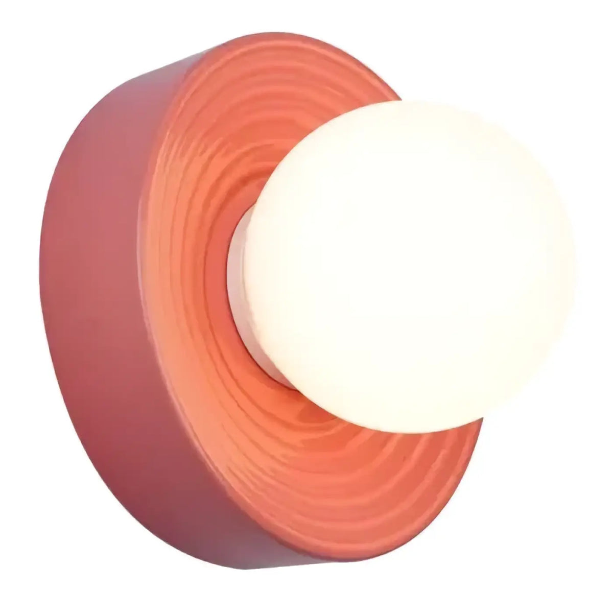 Applique murale en céramique striée et globe opale, IP44, rose