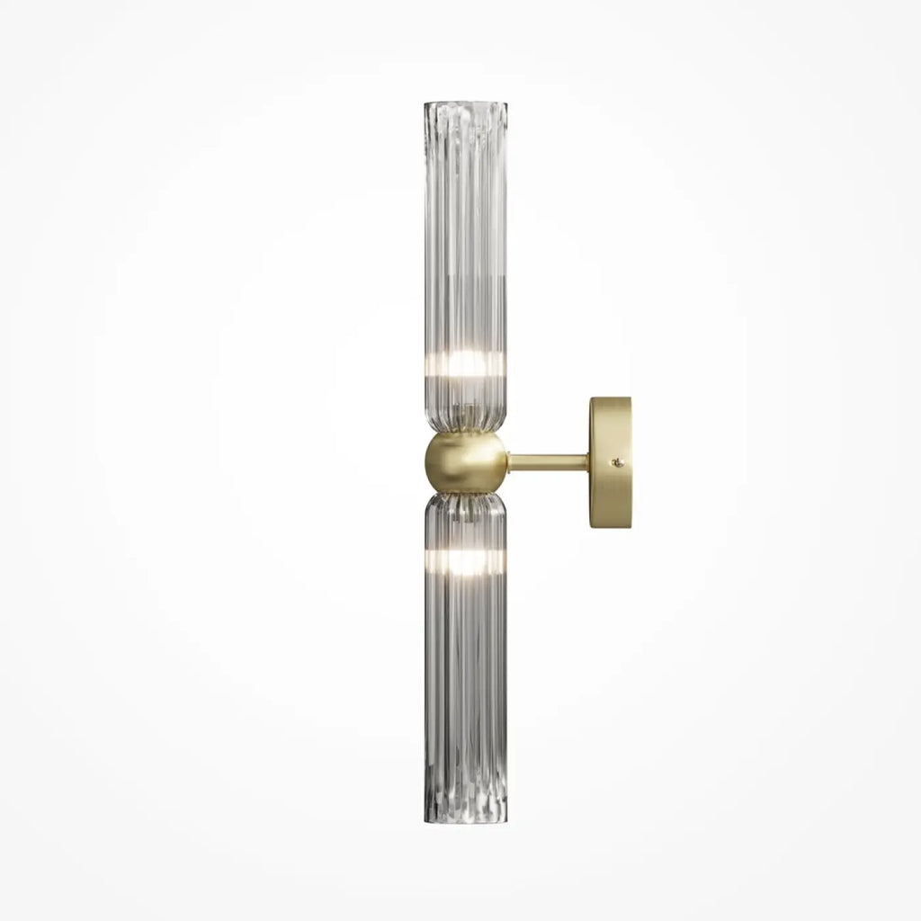 Applique murale double en verre strié, monture dorée, 2 x G9