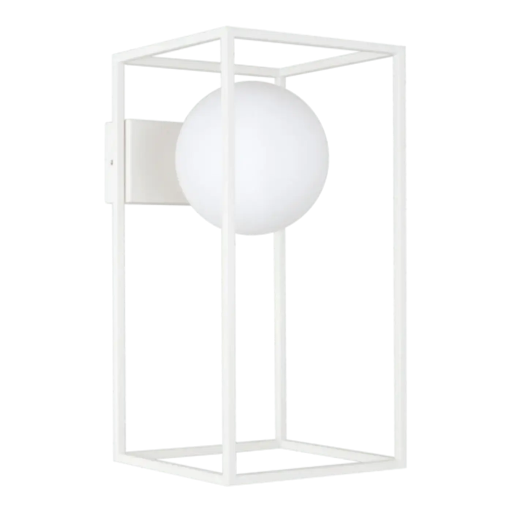 Applique à globe en verre et cadre en relief, IP44, culot G9, blanc
