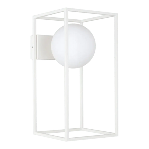 Applique à globe en verre et cadre en relief, IP44, culot G9, blanc
