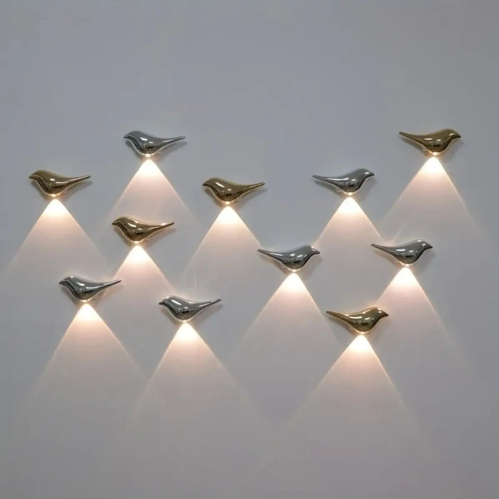 Applique murale oiseau LED, argentée ou dorée, argenté