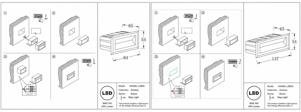 Applique encastrable LED pour escalier en aluminium, IP65