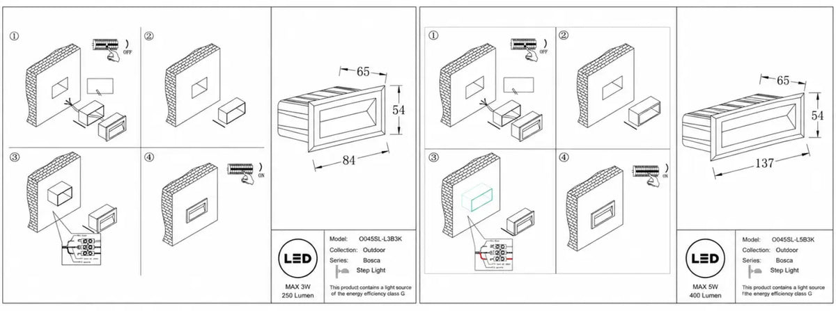 Applique encastrable LED pour escalier en aluminium, IP65