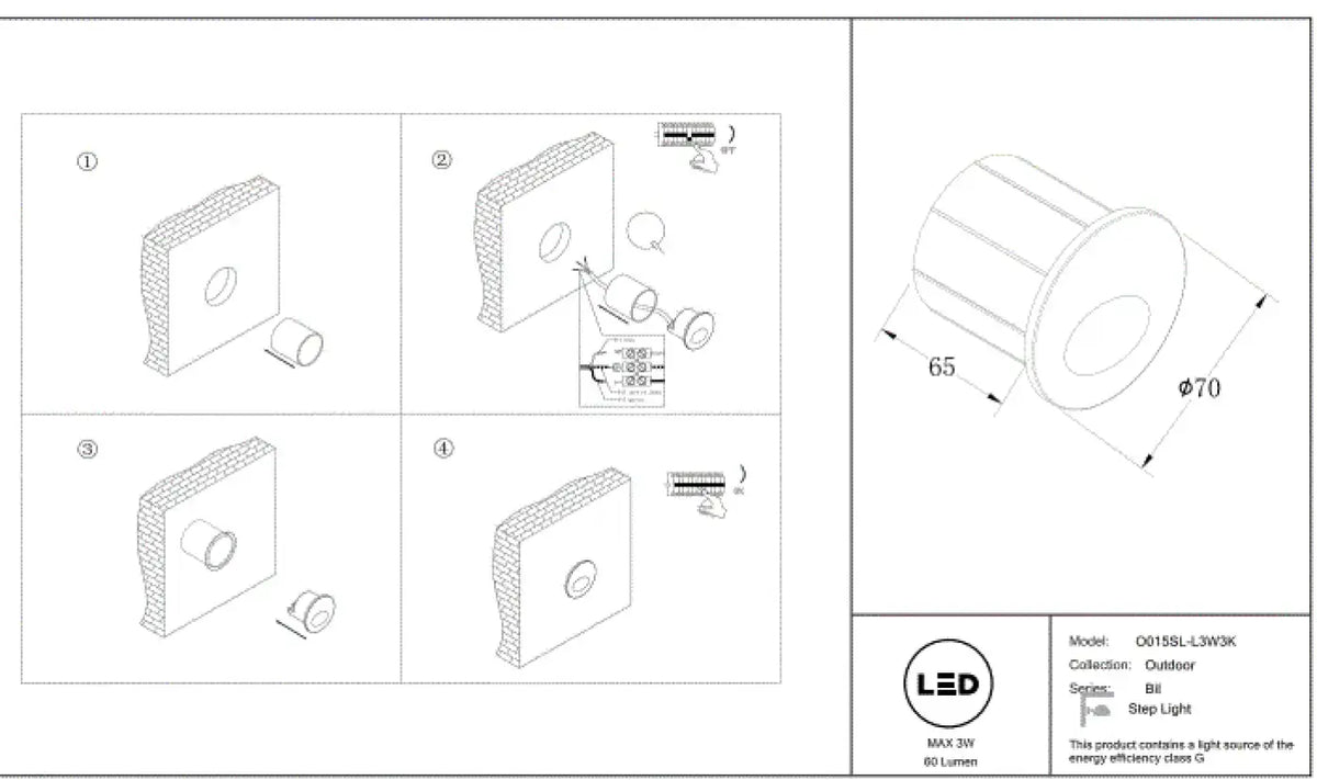 Applique encastrable LED ronde à visière pour escalier, IP54