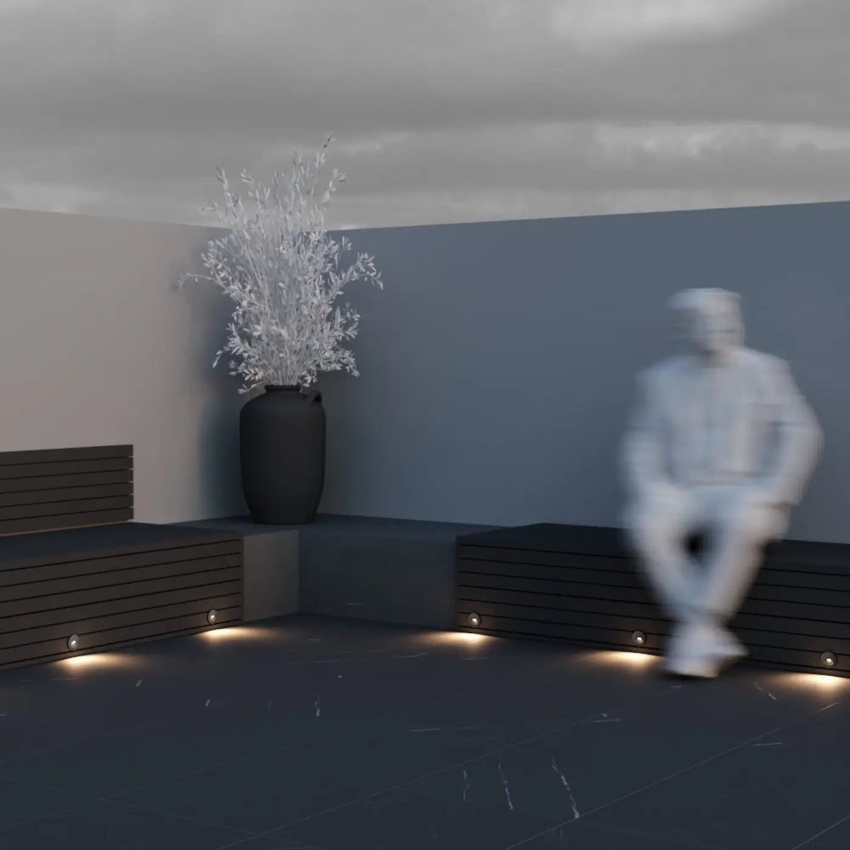 Applique encastrable LED ronde à visière pour escalier, IP54