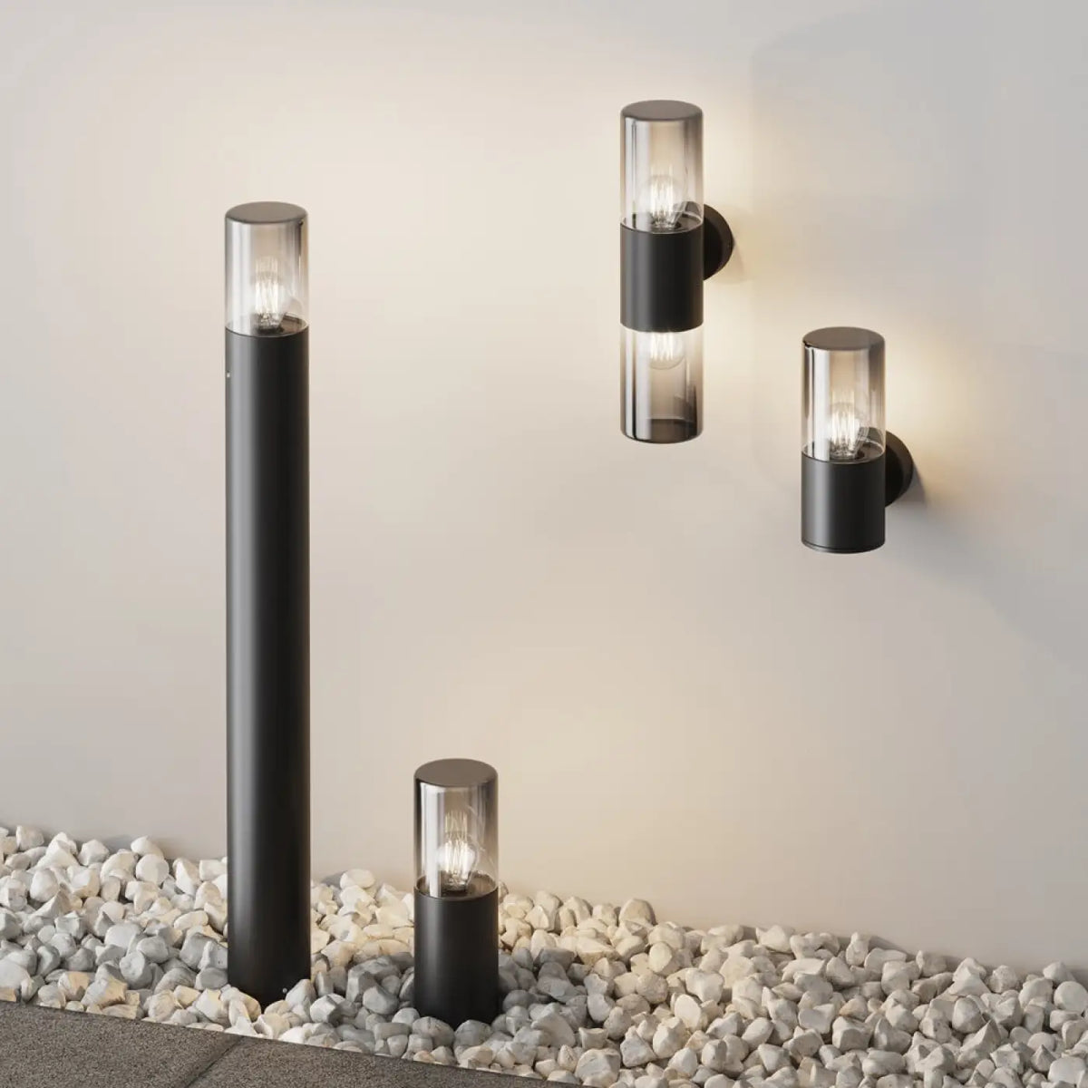 Applique extérieure graphite et verre teinté, simple ou double