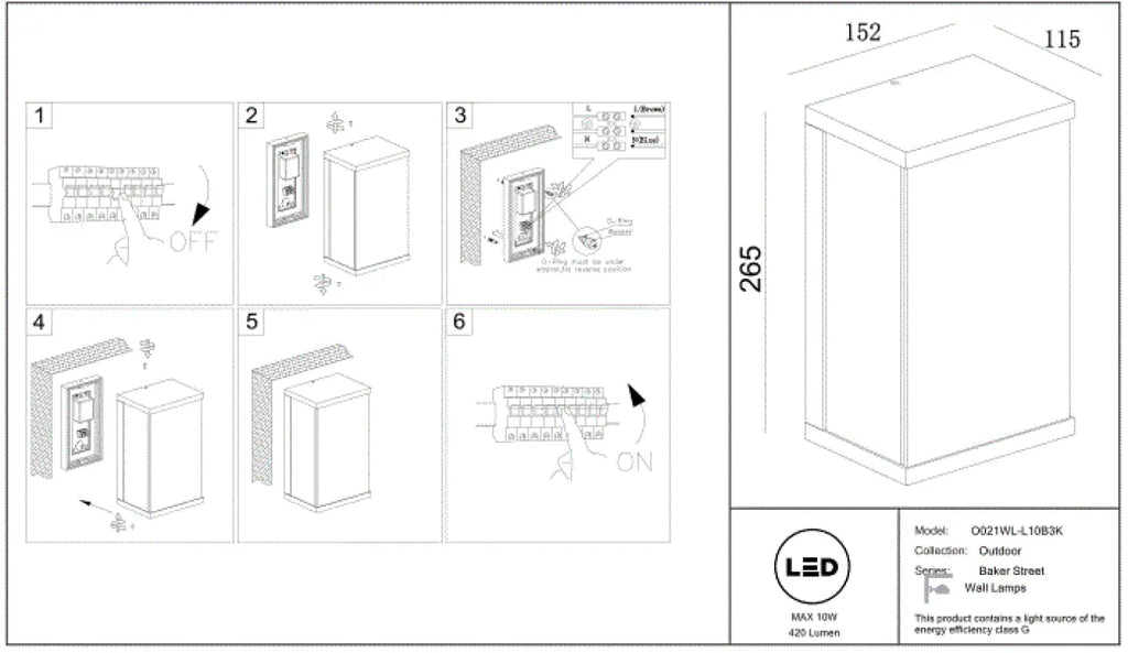 Applique extérieure LED en aluminium noir mat, IP65, 10 W