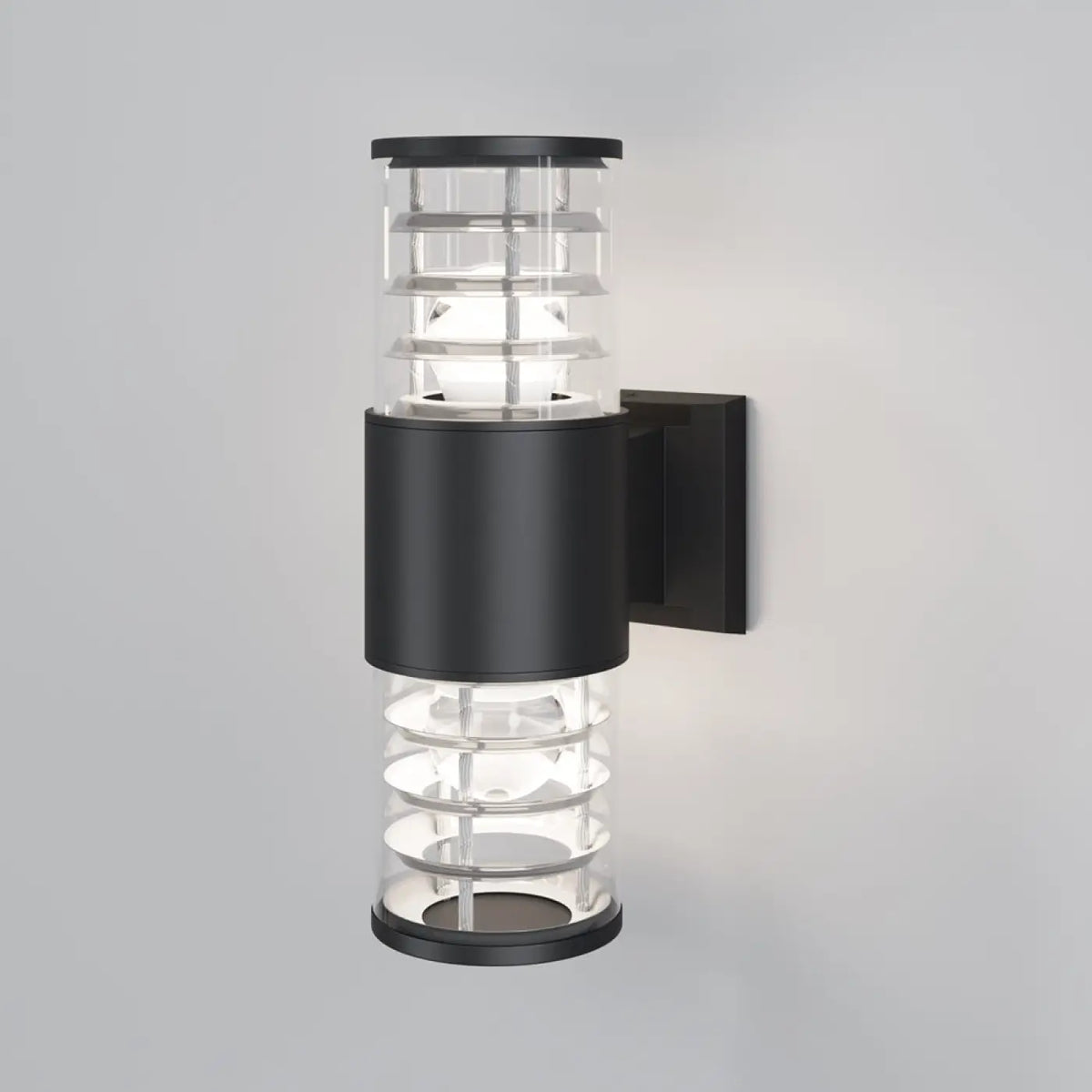 Applique extérieure en verre transparent et métal noir, IP54