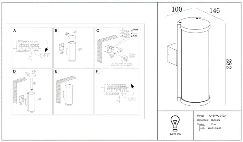 Applique extérieure tube style loft en aluminium graphite, IP54