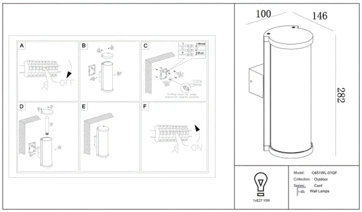 Applique extérieure tube style loft en aluminium graphite, IP54