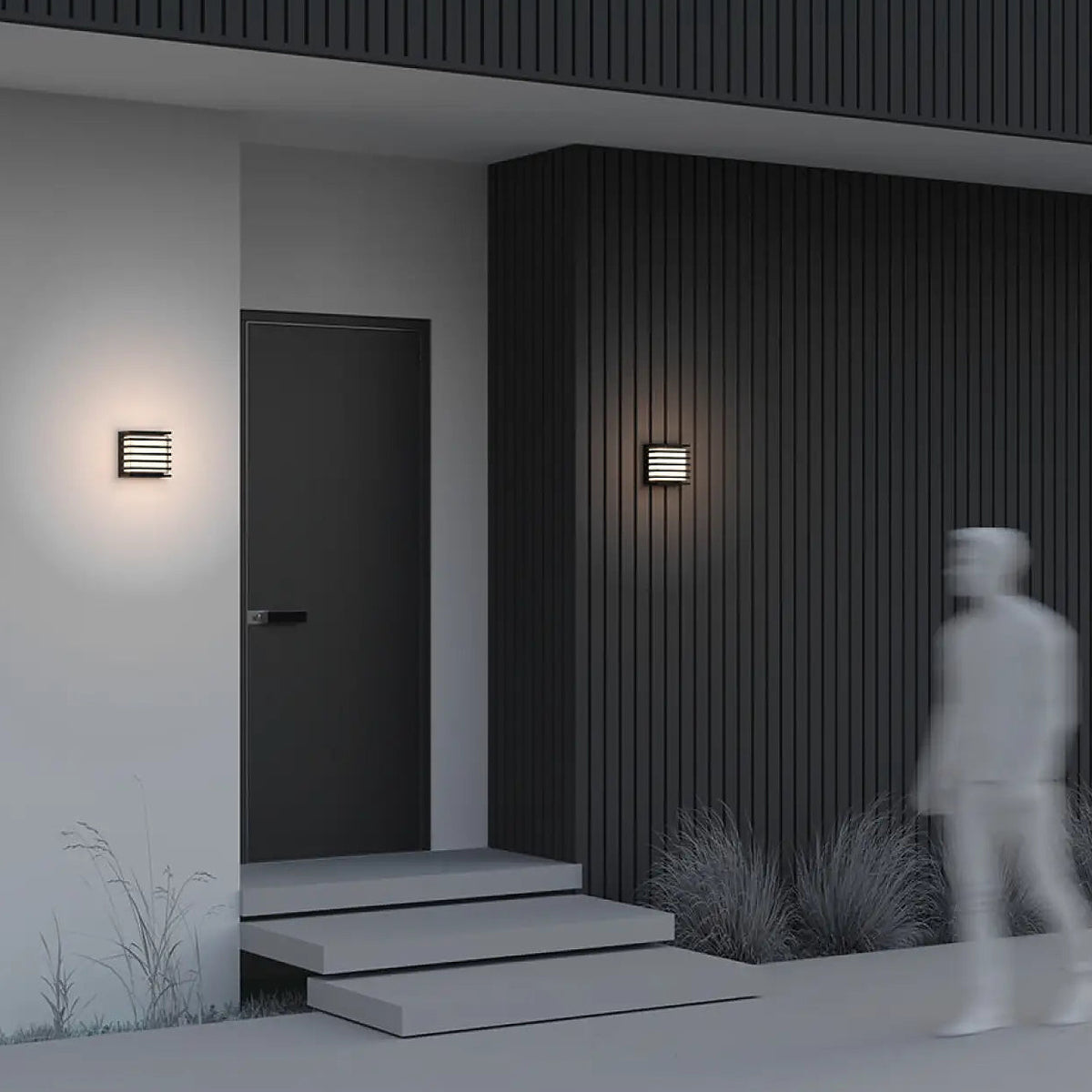 Applique extérieure LED cube en verre opale, cadre noir, IP65