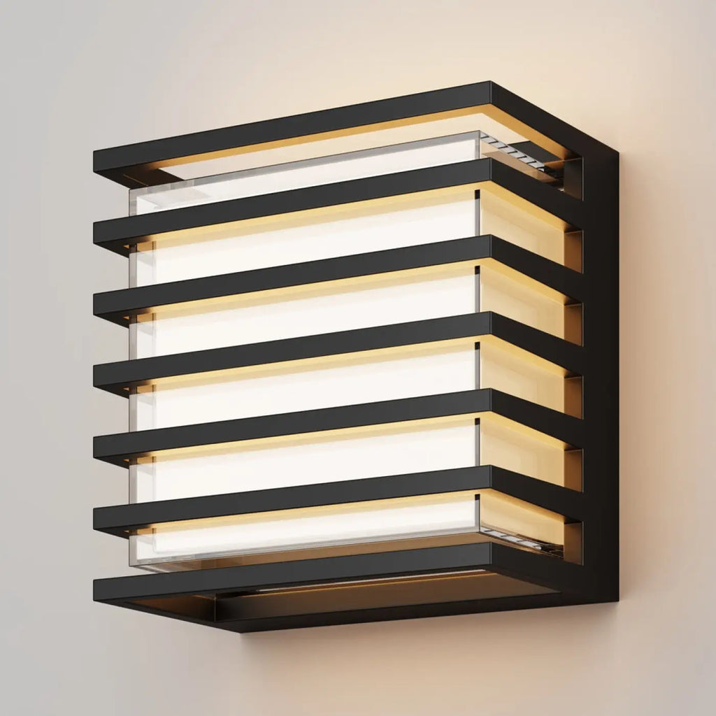 Applique extérieure LED cube en verre opale, cadre noir, IP65