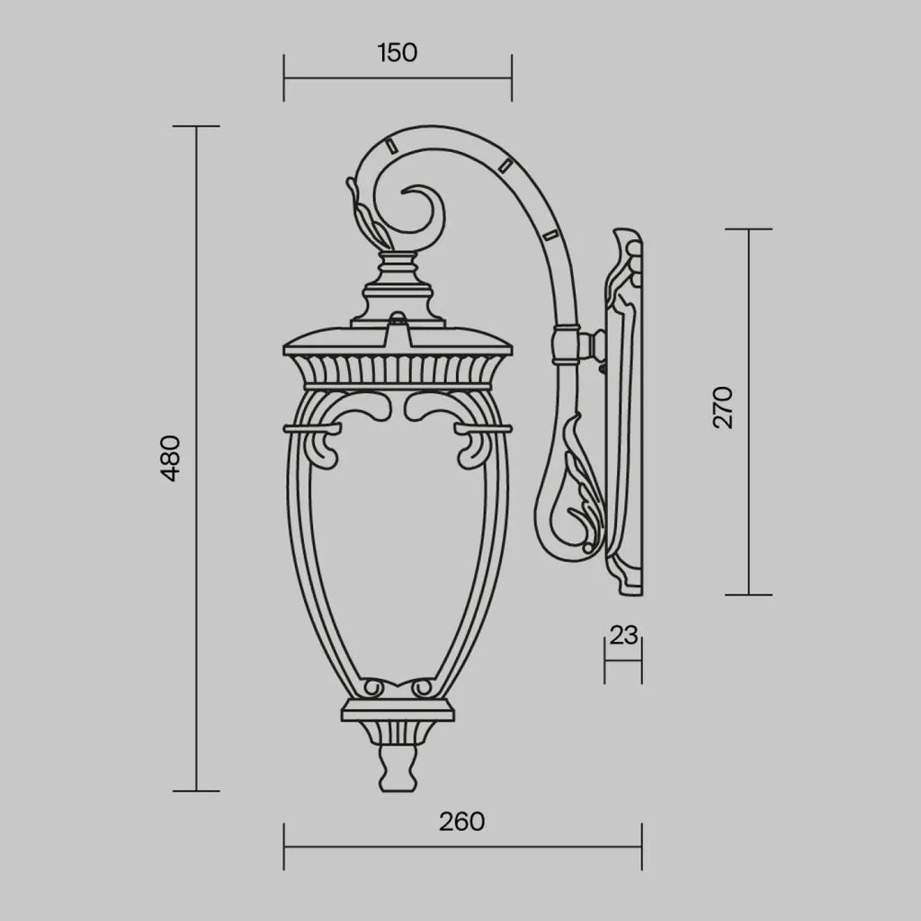 Applique extérieure lanterne à volutes en acier, culot E27