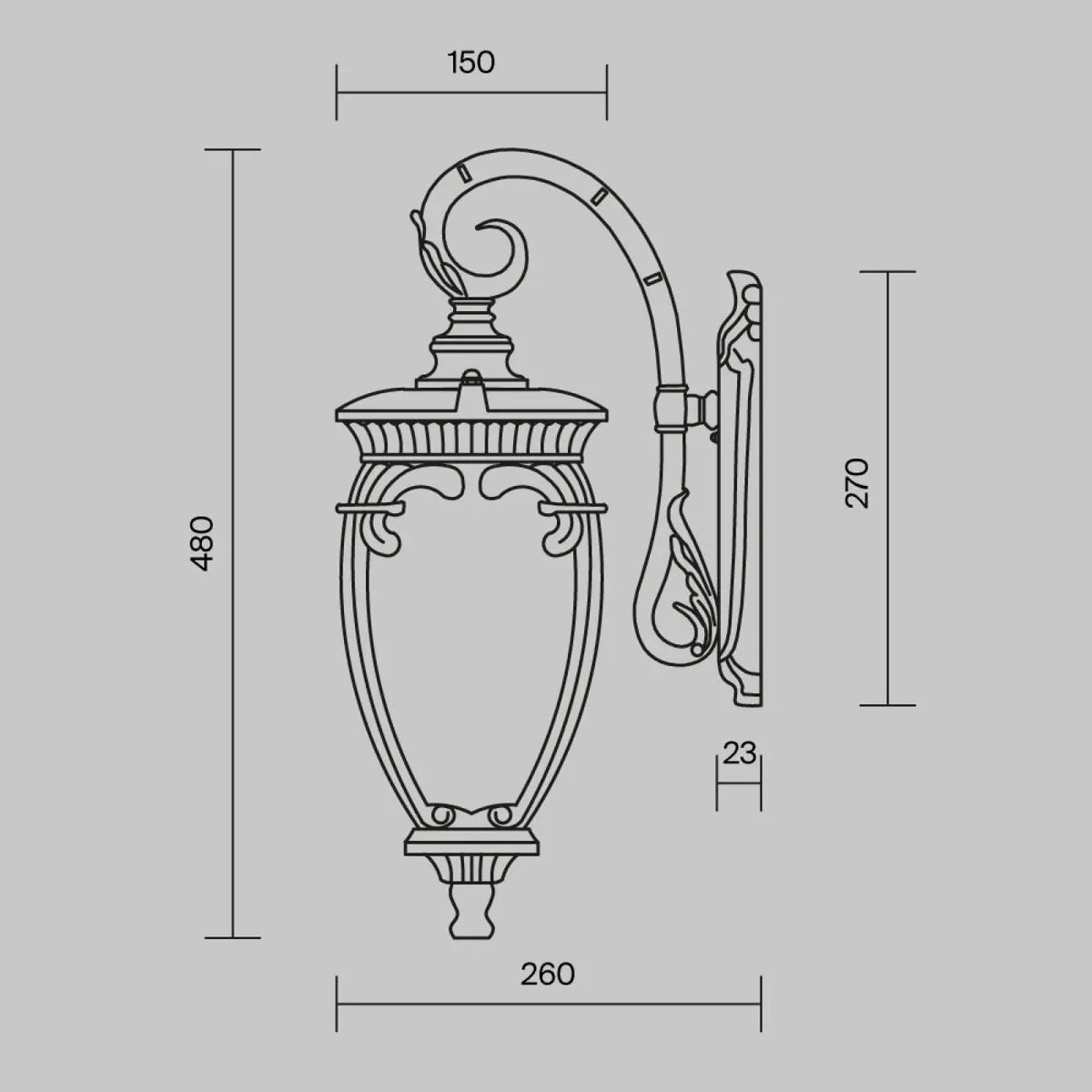 Applique extérieure lanterne à volutes en acier, culot E27