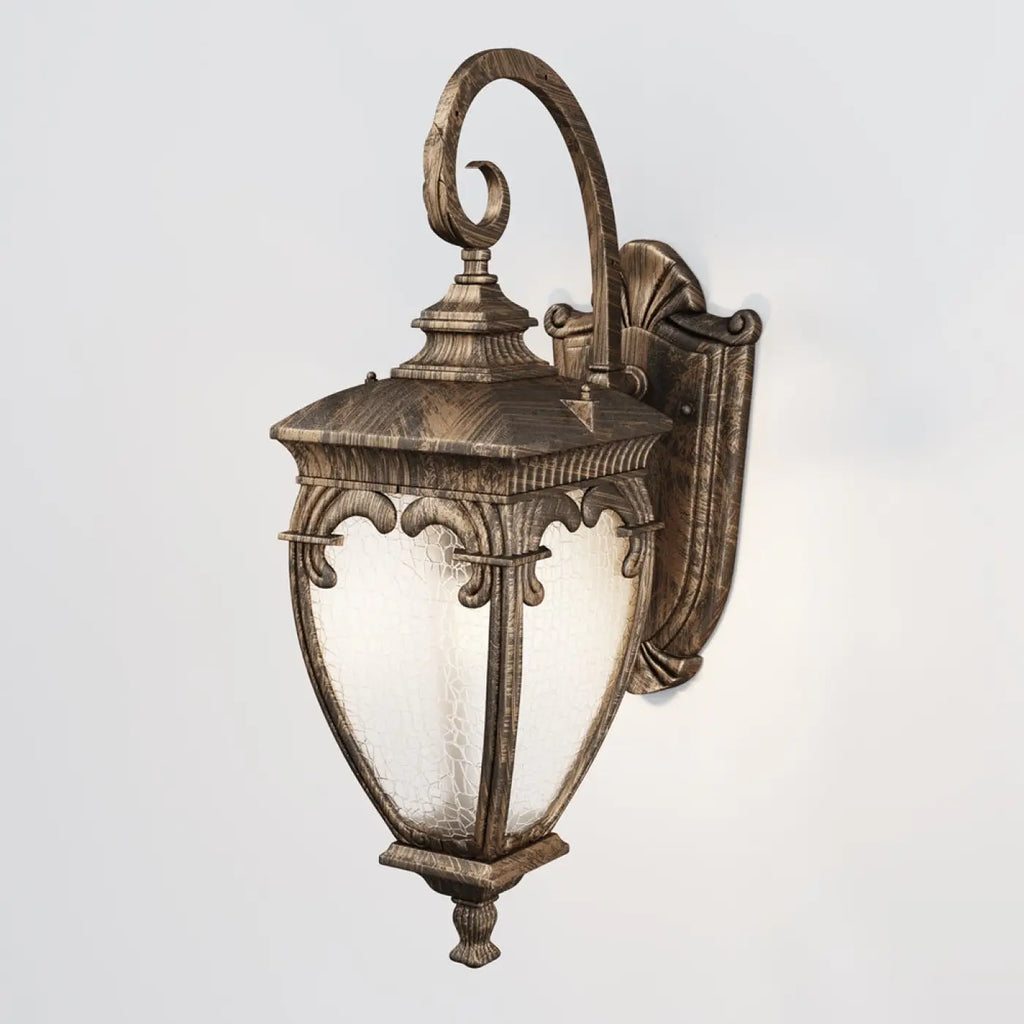 Applique extérieure lanterne à volutes en acier, culot E27