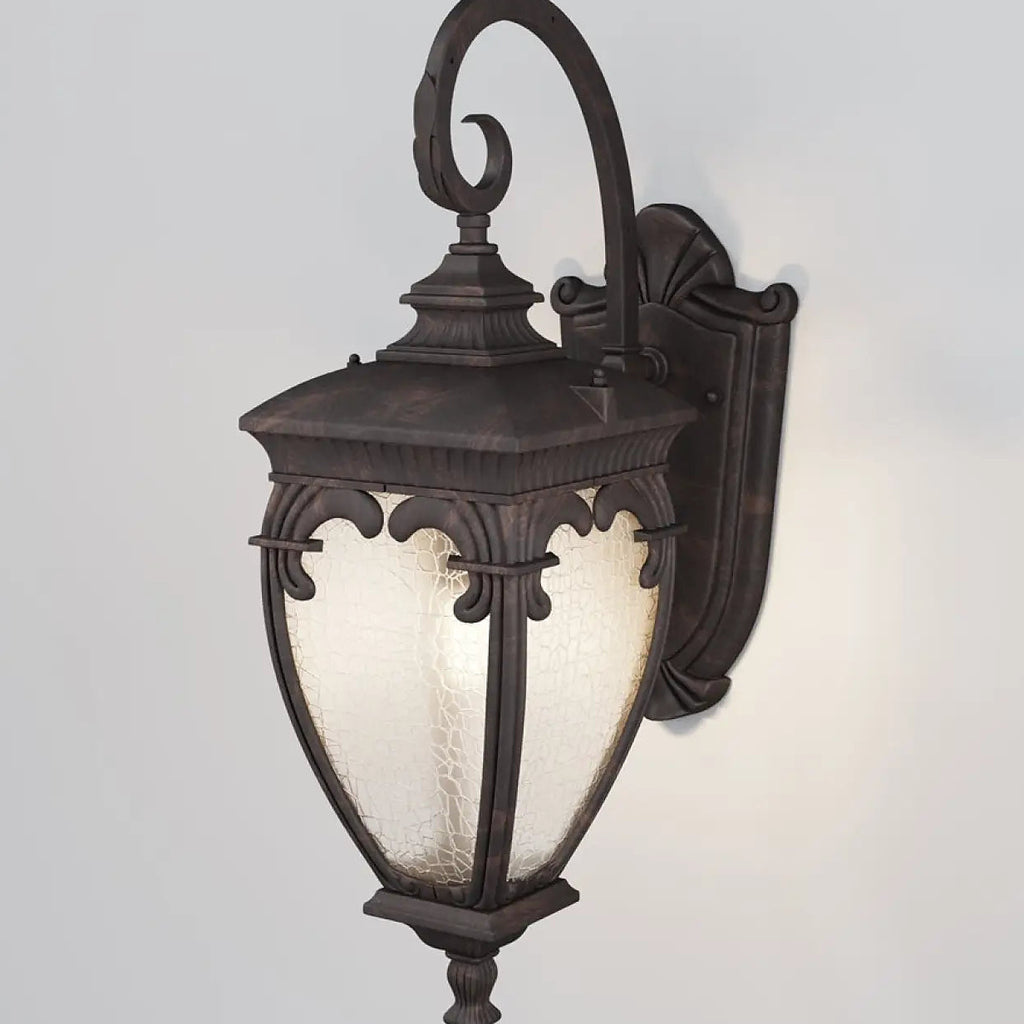 Applique extérieure lanterne à volutes en acier, culot E27