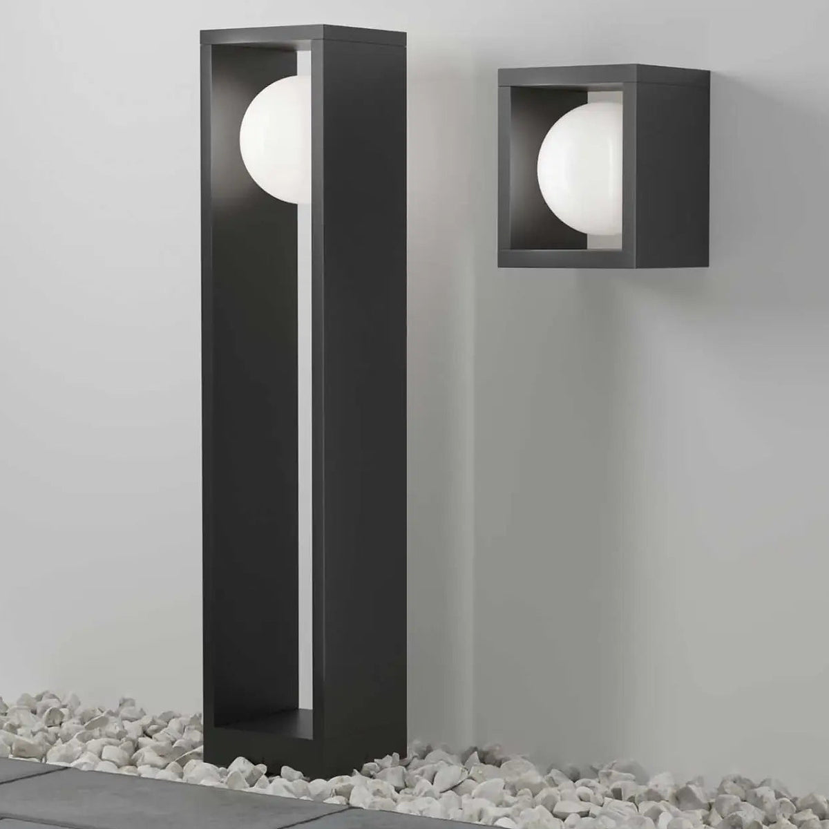Applique lanterne LED en acier noir et verre, IP65, 19 cm