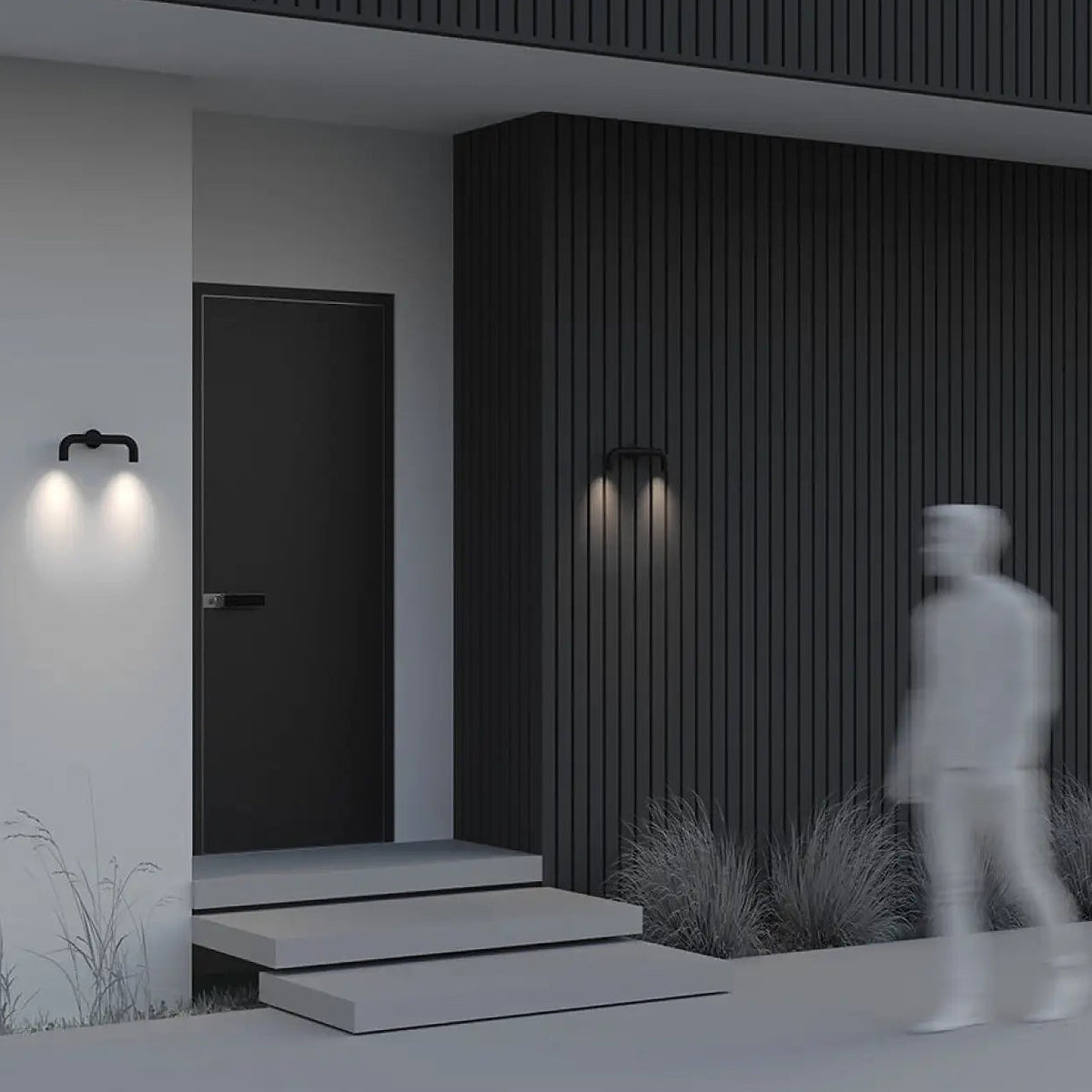 Applique extérieure LED cube en aluminium noir, simple ou double