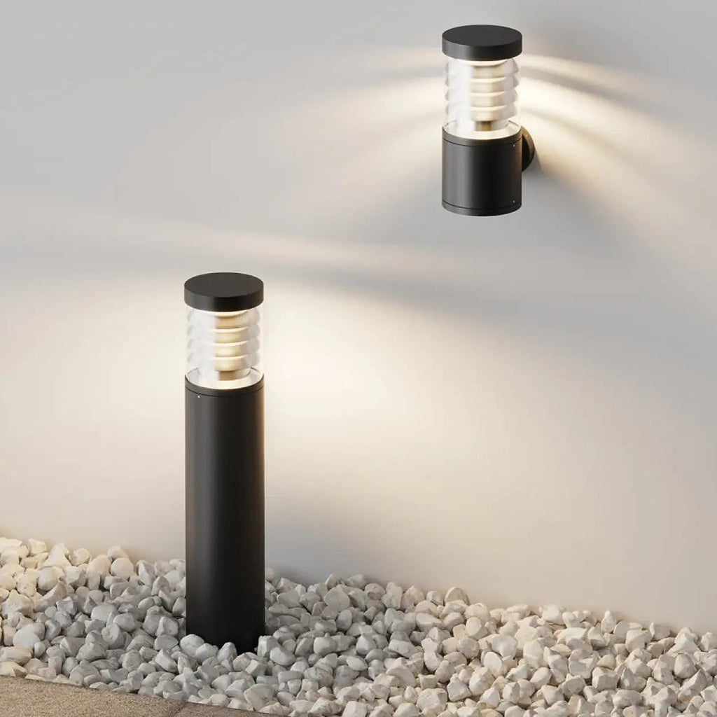Applique extérieure lanterne LED en verre strié et acier noir