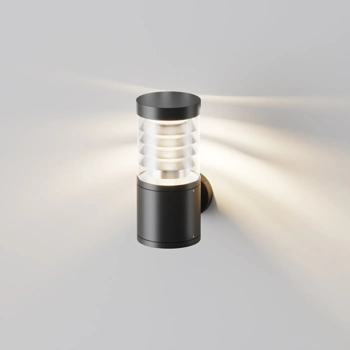 Applique extérieure lanterne LED en verre strié et acier noir