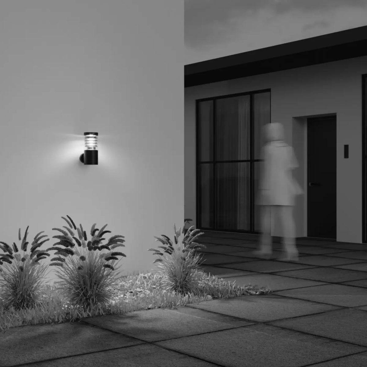 Applique extérieure lanterne LED en verre strié et acier noir