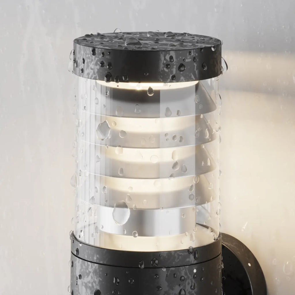 Applique extérieure lanterne LED en verre strié et acier noir