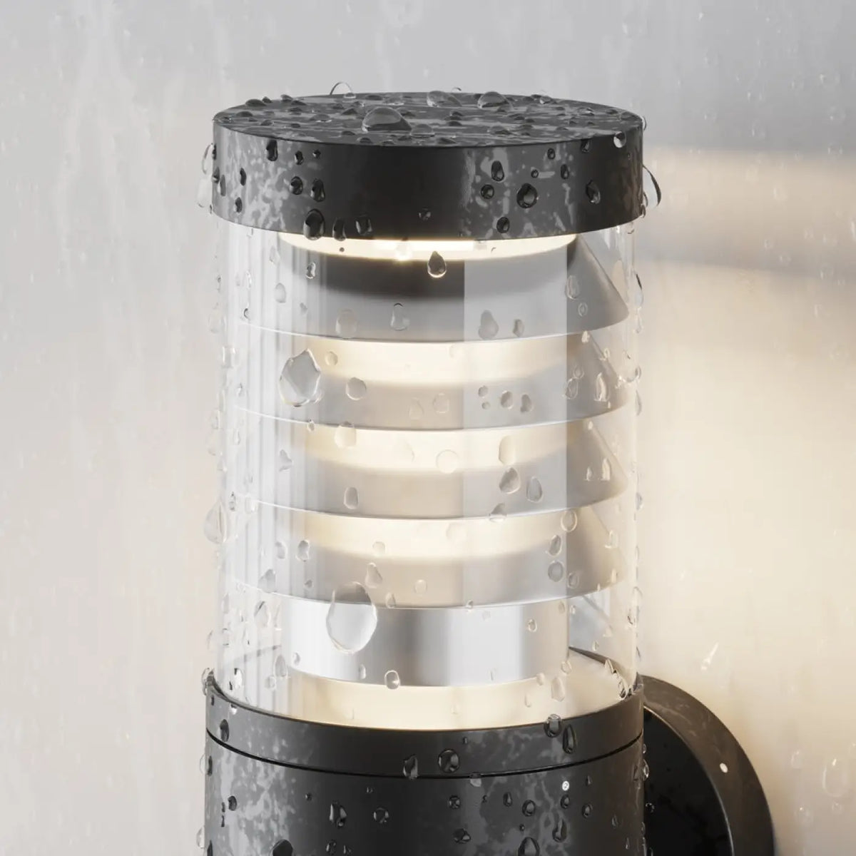 Applique extérieure lanterne LED en verre strié et acier noir