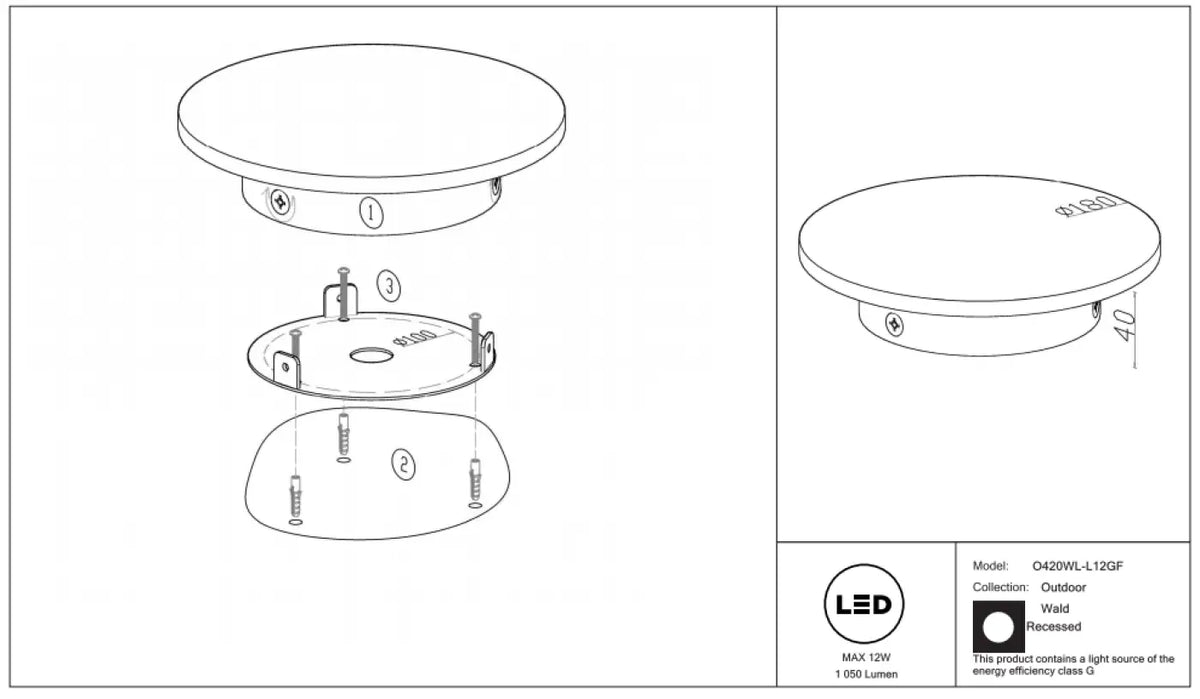 Applique extérieure LED ronde en acier gris, IP65, 14 ou 18 cm