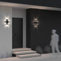 Applique extérieure à deux lumières en acier noir, culots E27