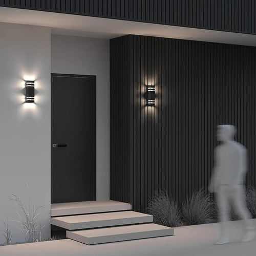 Applique extérieure à deux lumières en acier noir, culots E27