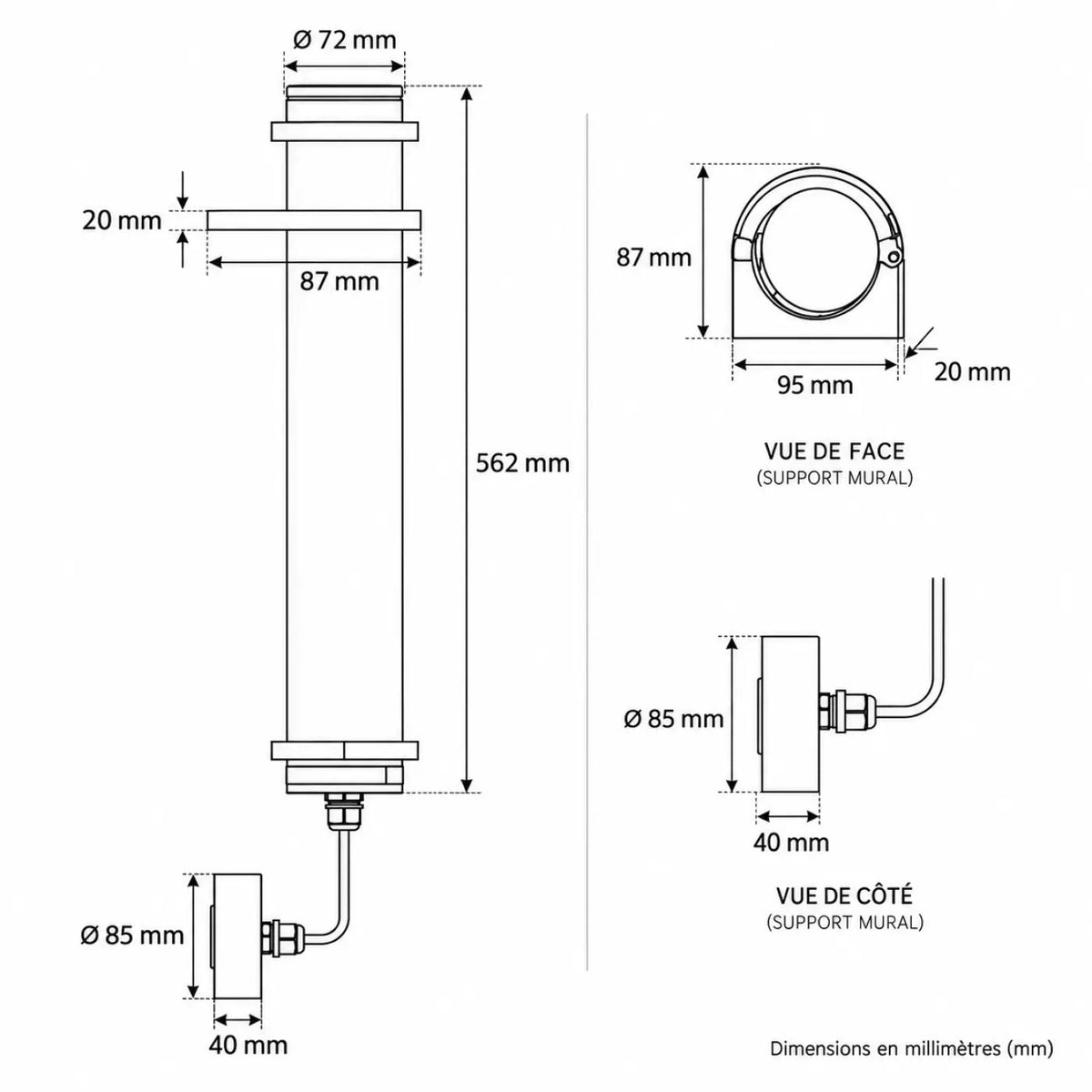 Applique extérieure tube LED IP65, grille ou nid d'abeille