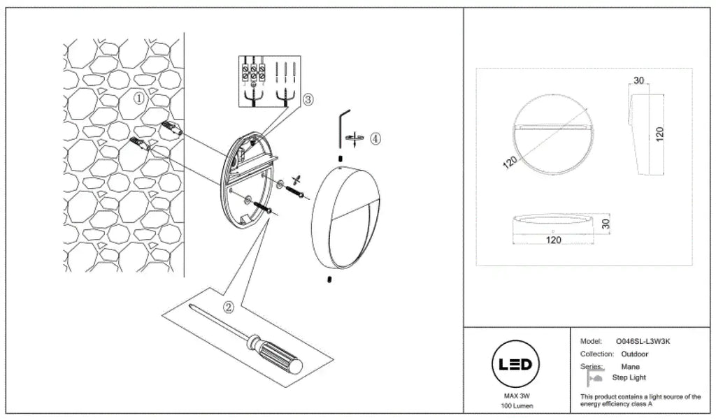 Applique extérieure balise ronde LED, acier noir ou blanc, IP54