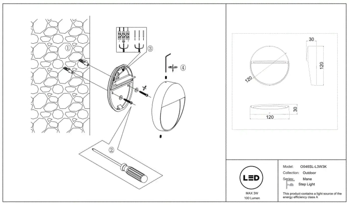 Applique extérieure balise ronde LED, acier noir ou blanc, IP54