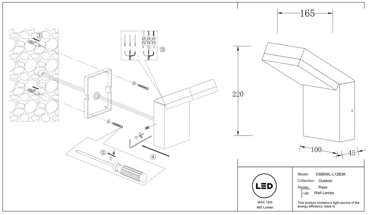 Applique extérieure LED à cadre décalé en acier noir, IP54