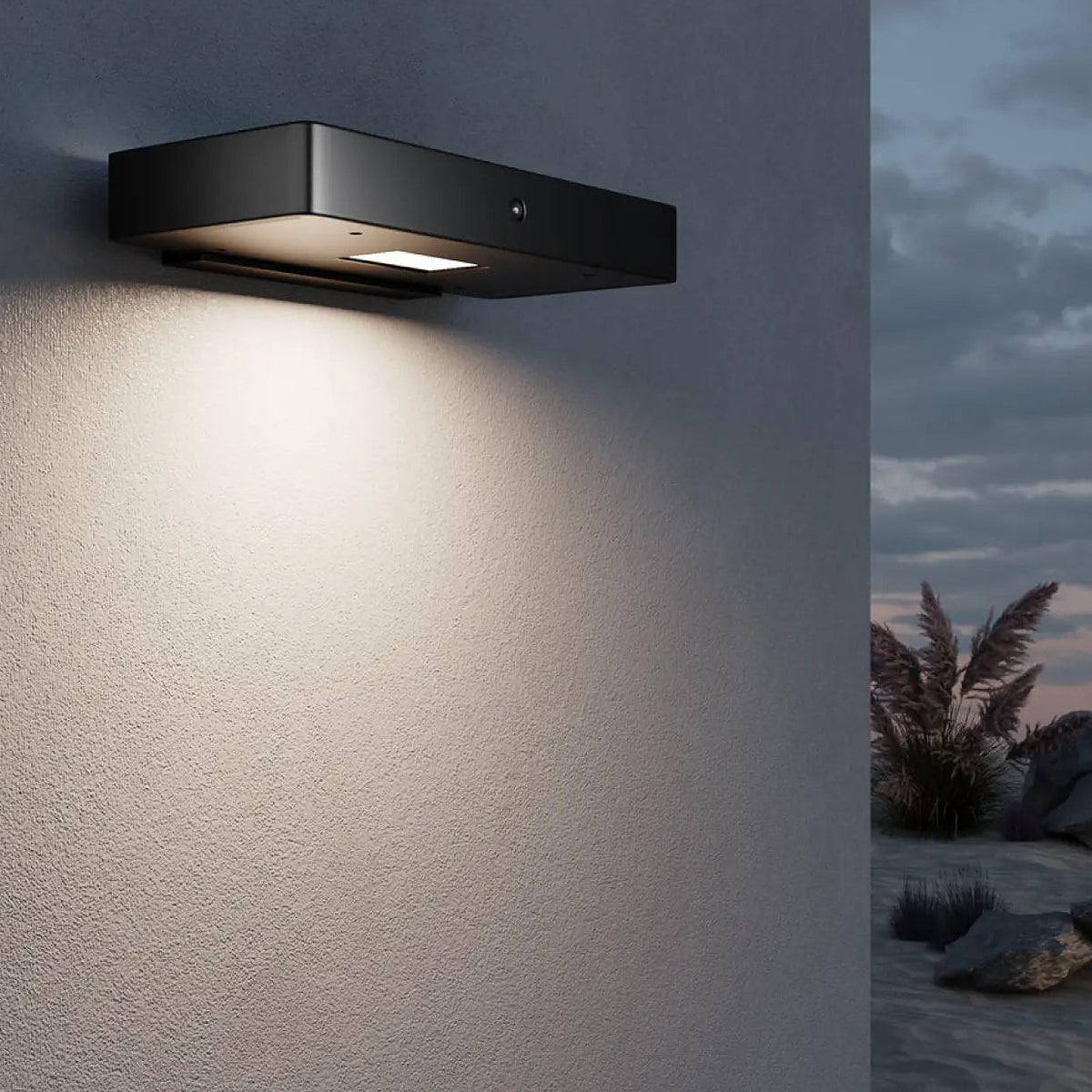 Applique extérieure solaire LED, barre fine en acier noir de 23 cm