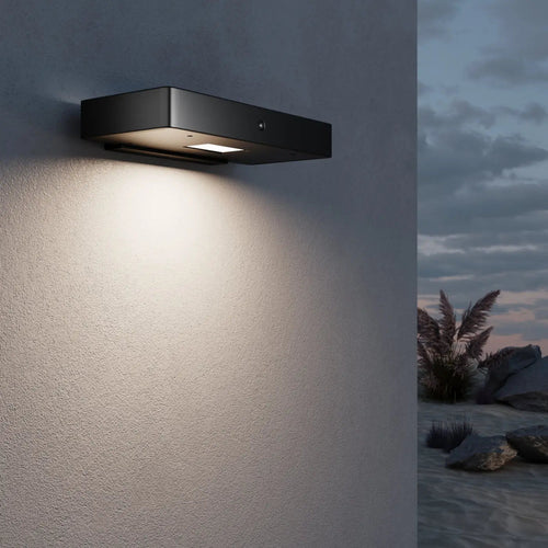 Applique extérieure solaire LED, barre fine en acier noir de 23 cm
