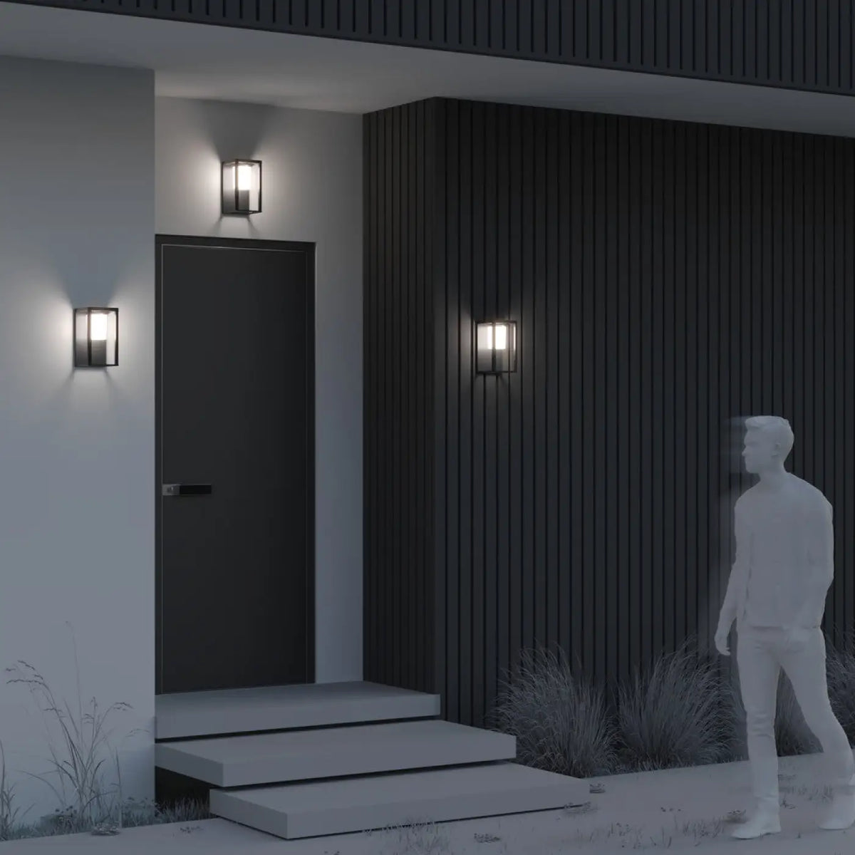 Applique extérieure solaire LED en acier noir, lanterne inclinée