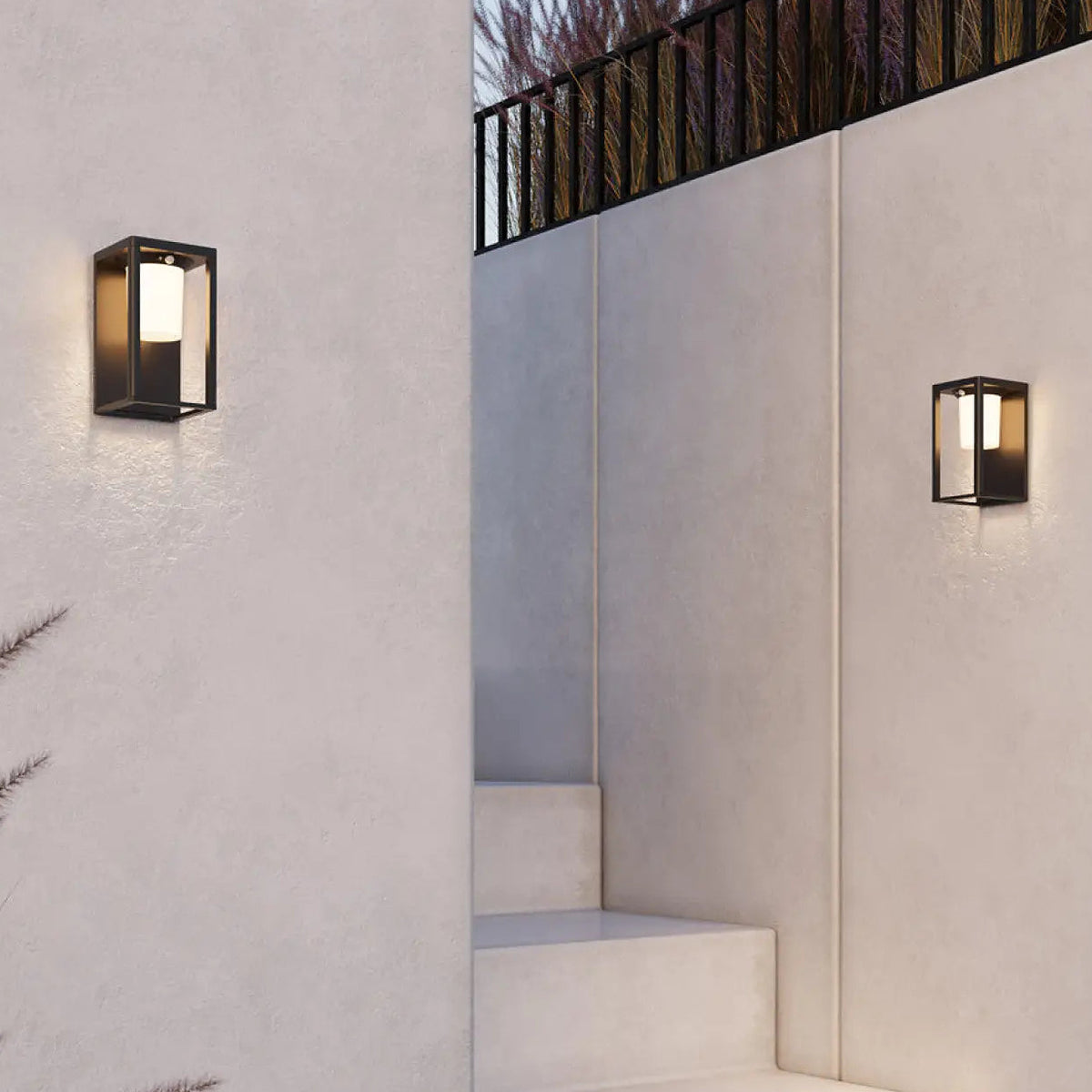 Applique extérieure solaire LED en acier noir, lanterne inclinée