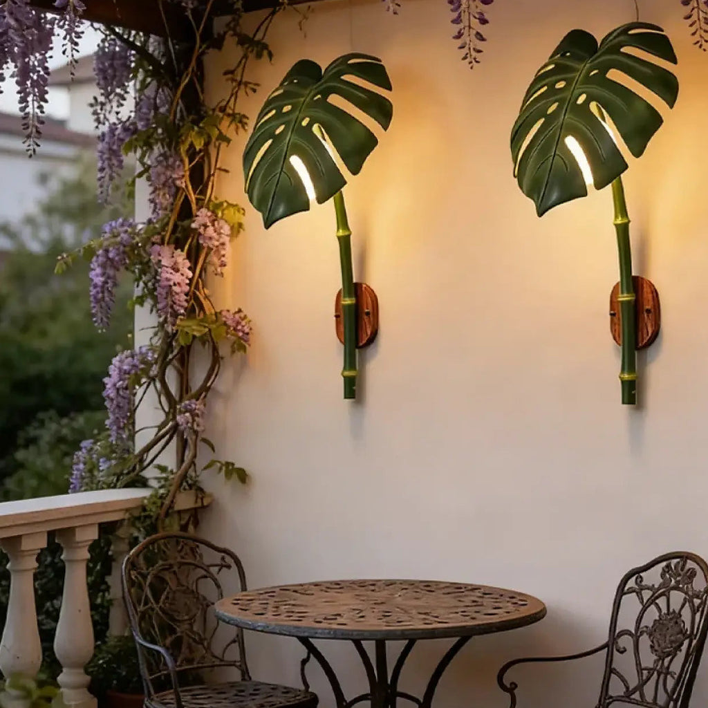 Applique extérieure feuille tropicale, trois teintes de lumière