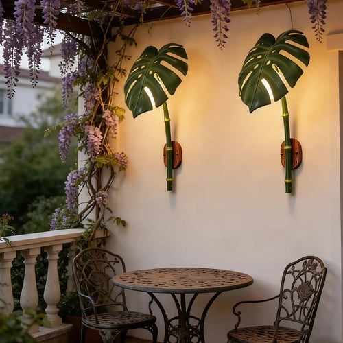Applique extérieure feuille tropicale, trois teintes de lumière