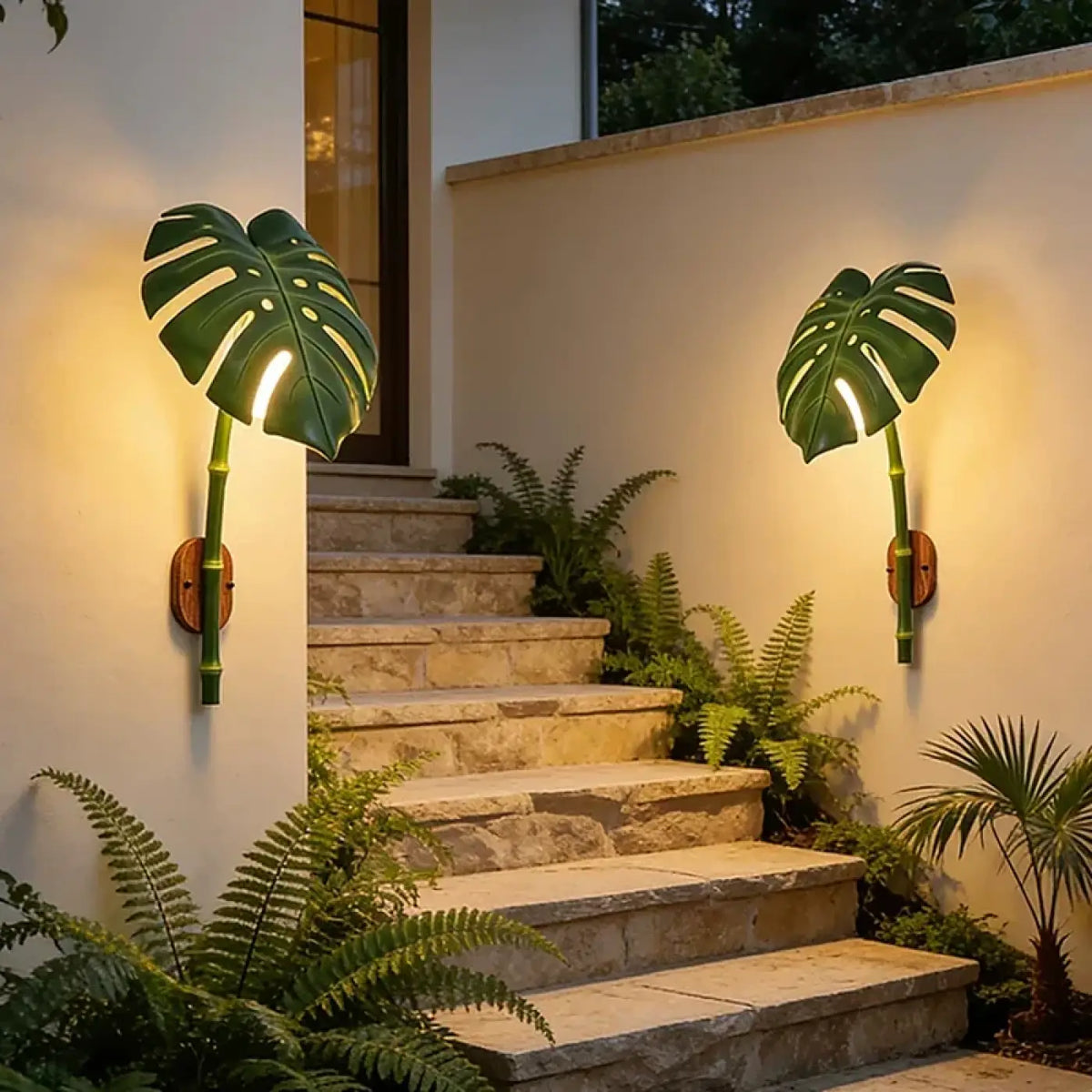 Applique extérieure feuille tropicale, trois teintes de lumière