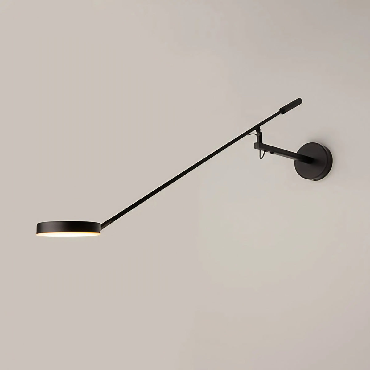 Applique LED à long bras de 100 cm, métal noir, tête ronde