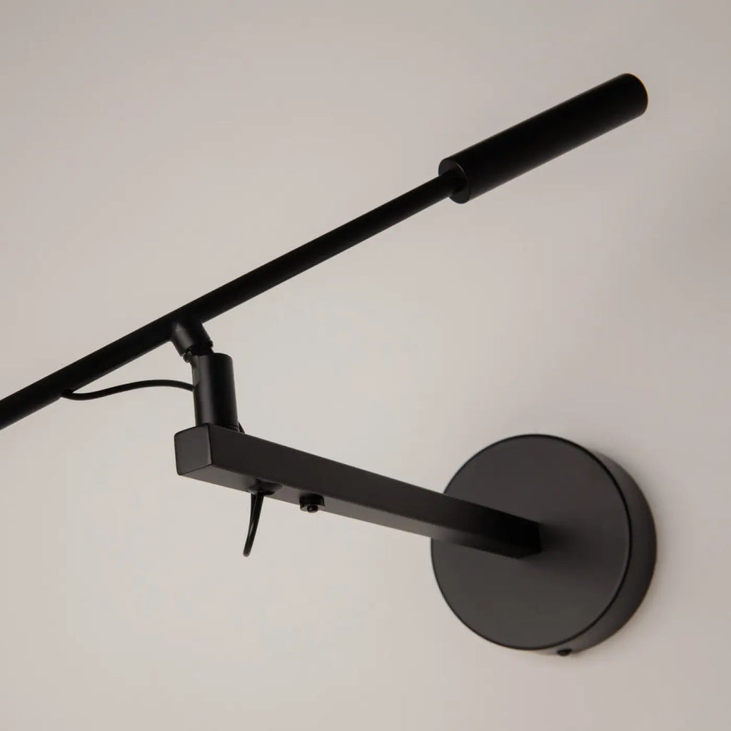 Applique LED à long bras de 100 cm, métal noir, tête ronde