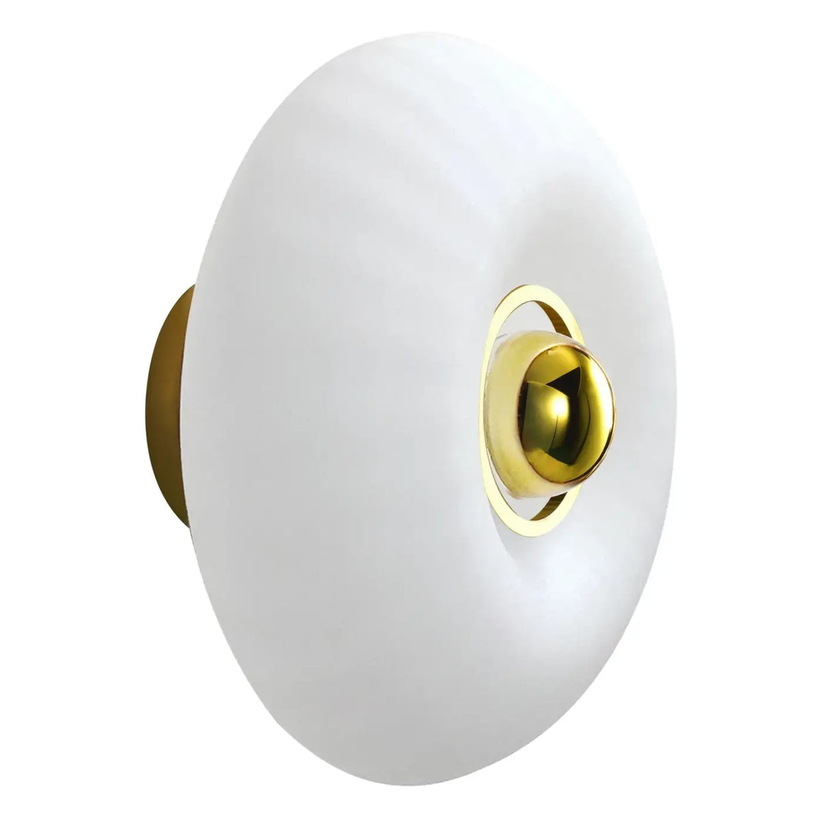Applique disque en verre soufflé et collerette dorée, 20 ou 28 cm, blanc
