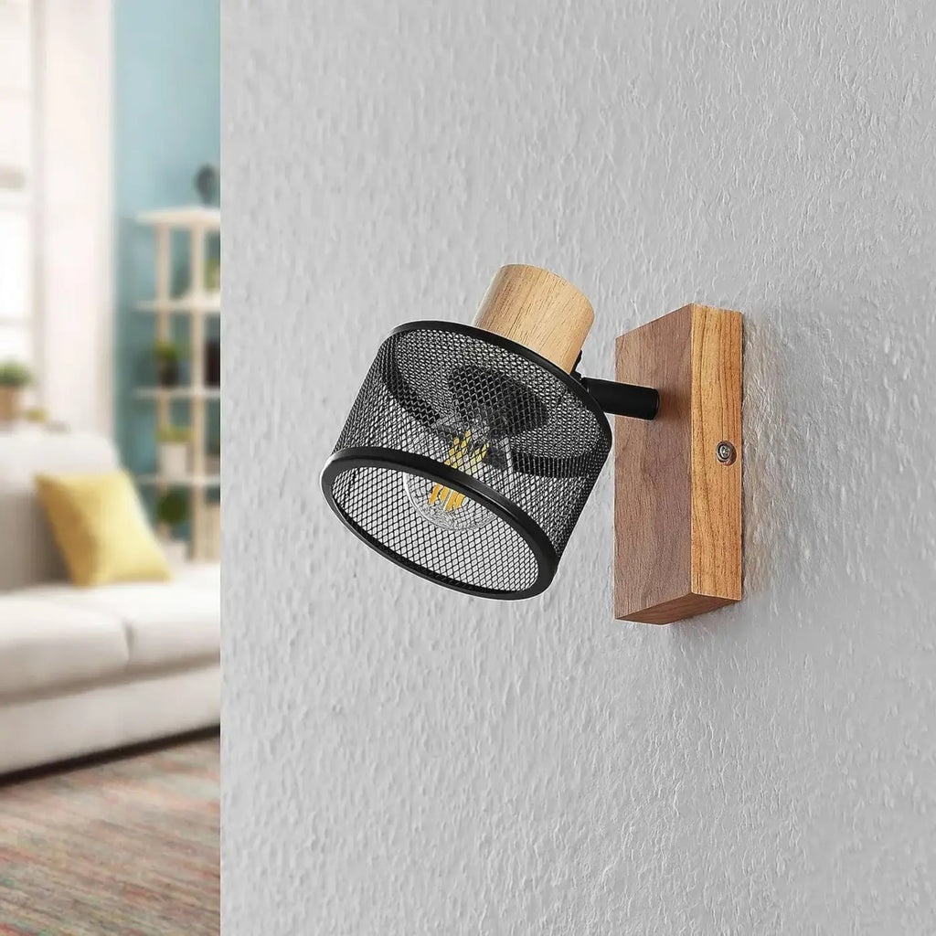 Applique murale grillagée en métal et bois