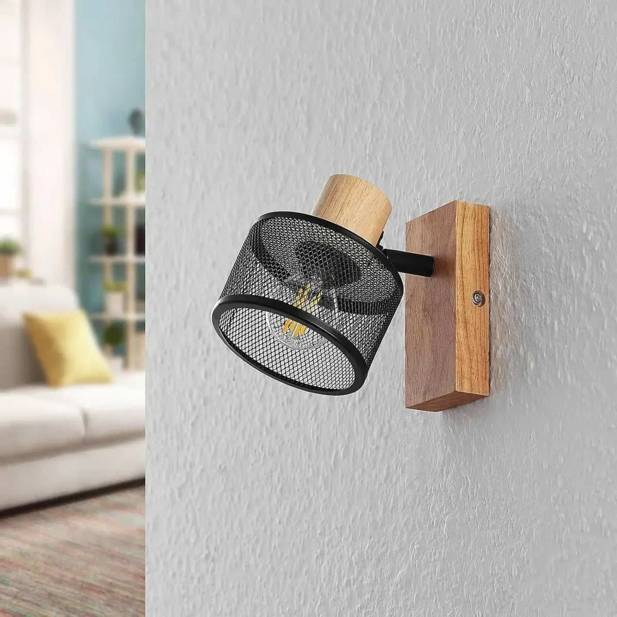 Applique murale grillagée en métal et bois