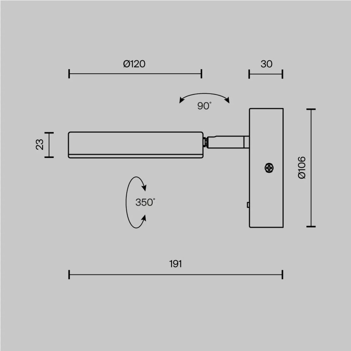 Applique liseuse LED à tête ronde orientable, métal noir