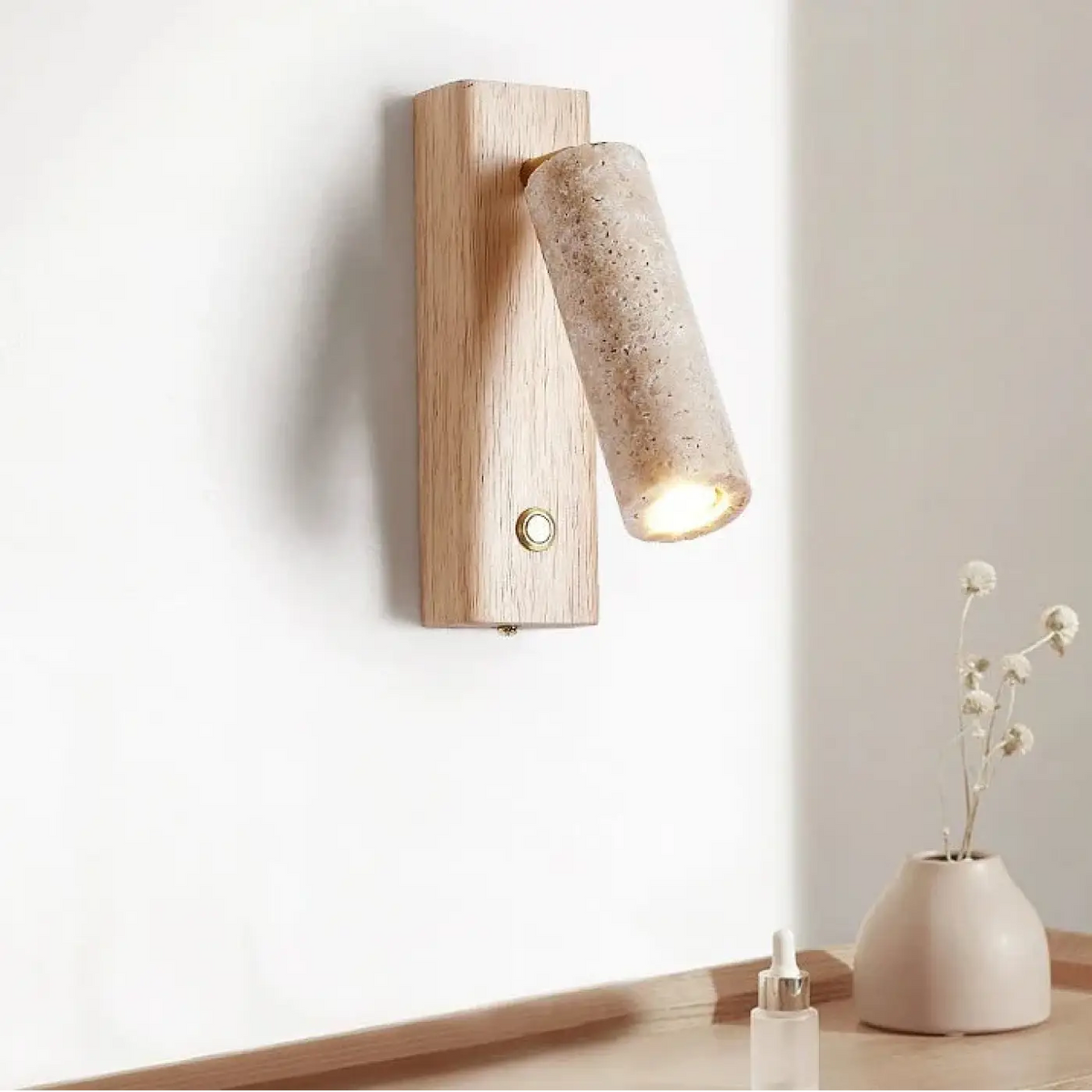 Applique murale en bois à interrupteur, beige ou marron