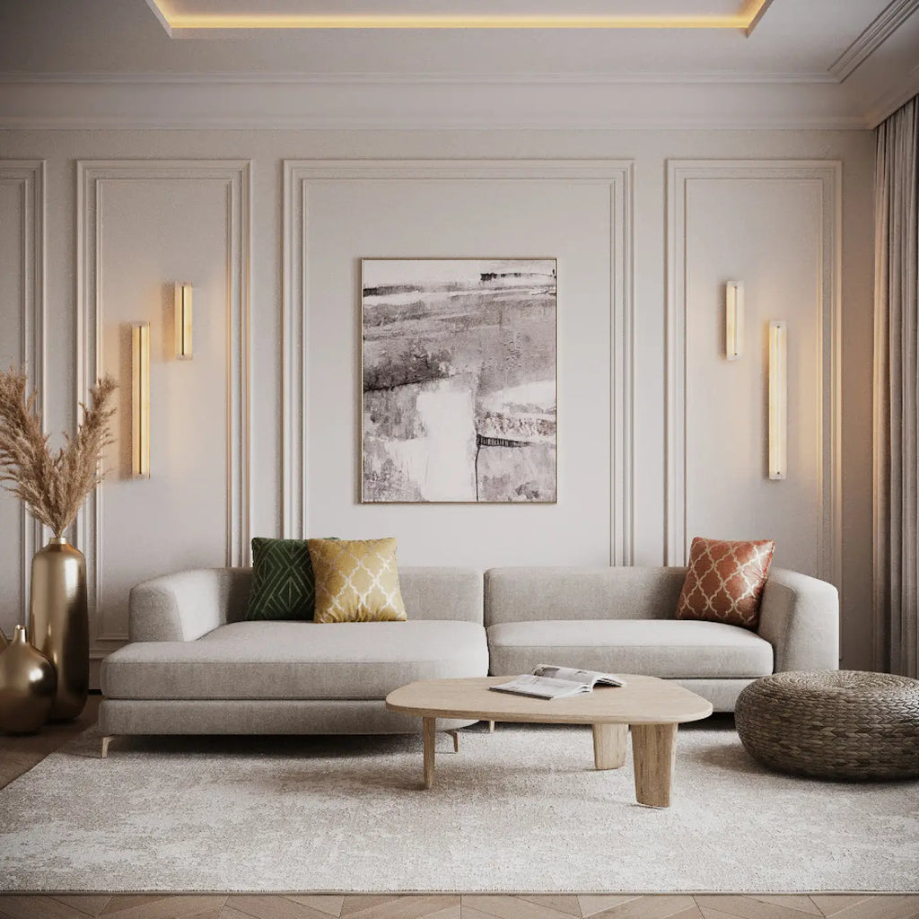 Applique murale LED en albâtre et finition laiton, 40, 60 ou 80 cm
