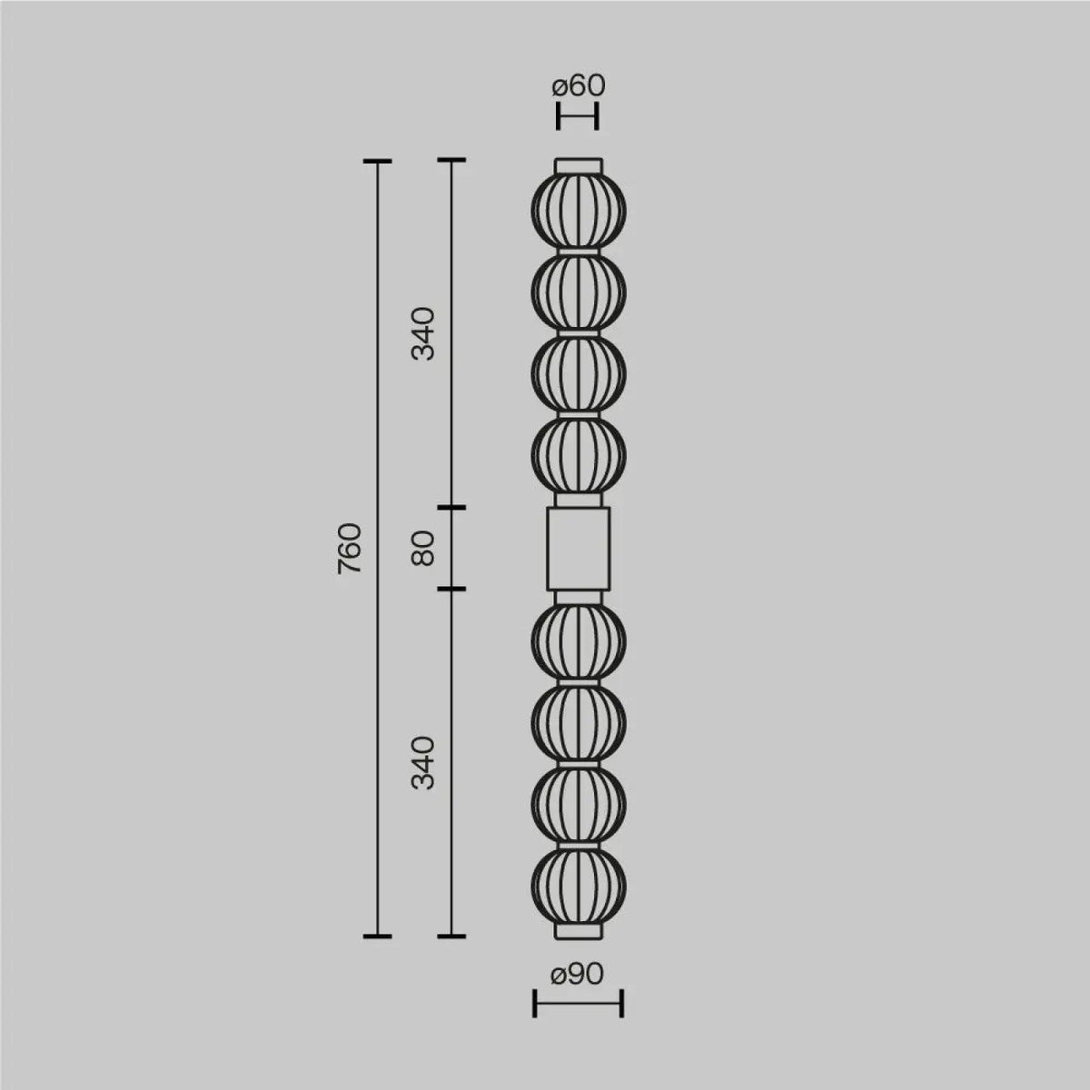 Applique murale LED verticale à perles de verre strié, 76 cm